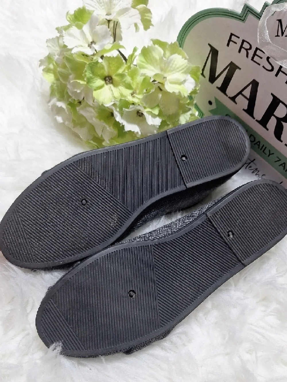 Gray Knotted Herringbone Ballet Flats - Unbranded